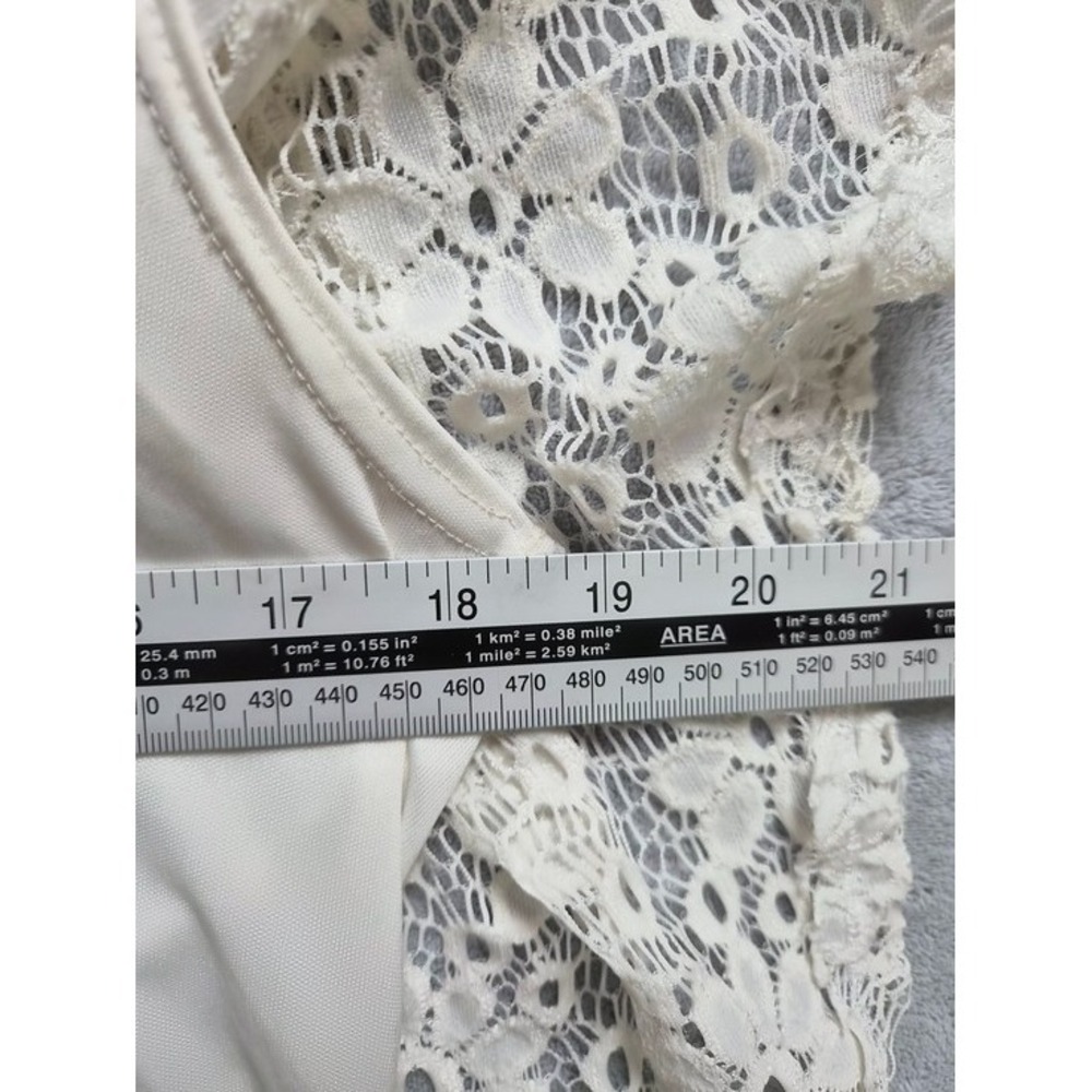 Womens Ivory Floral Lace Overlay Lined Poncho Blouse L Dolman Sleeve Cottagecore - Picture 10 of 11